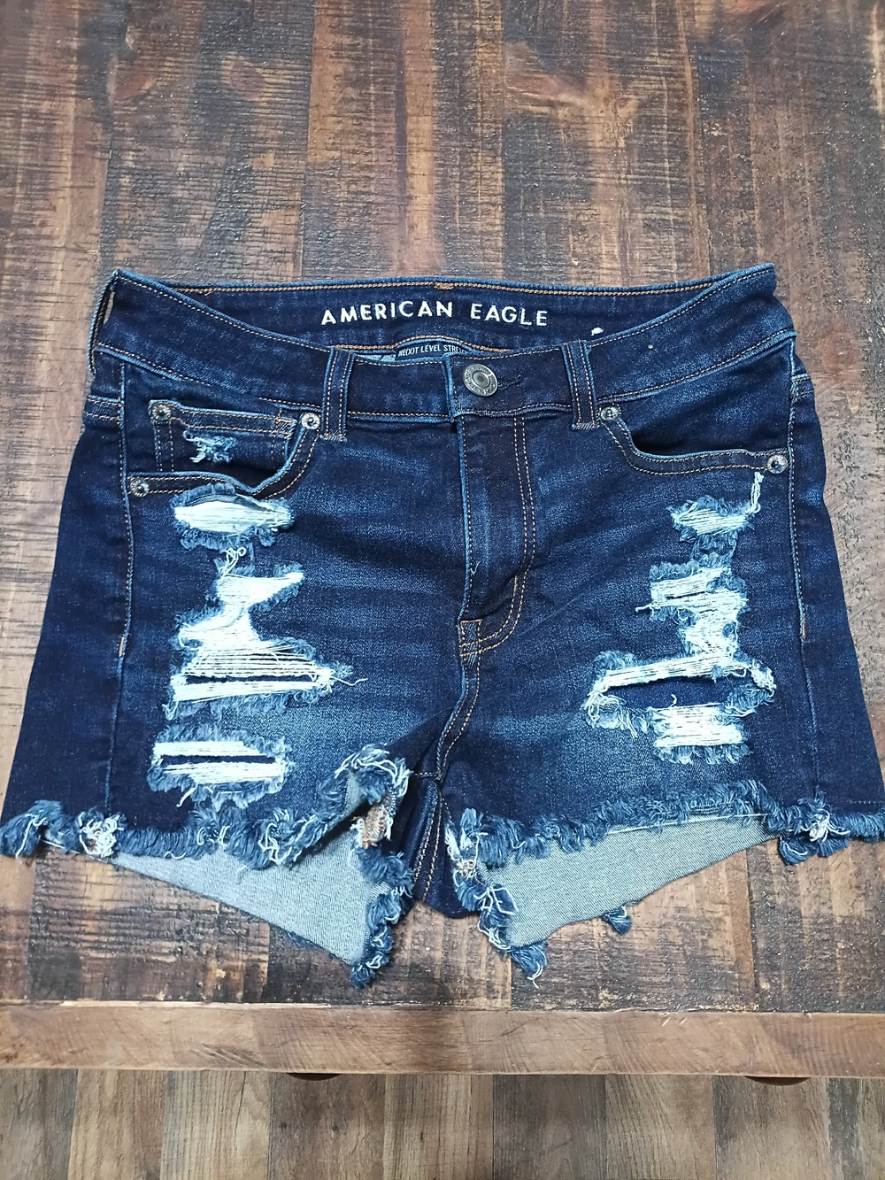 American Eagle Outfitters Dark Blue Distressed Denim Cutoff Shorts